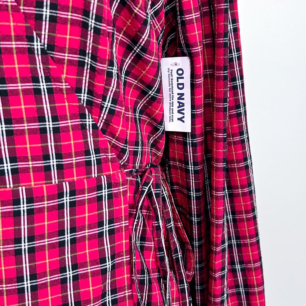 Old Navy XL Red Tartan Plaid V-Neck Wrap Long Sleeve Holiday Mini Dress NWT - Picture 6 of 13